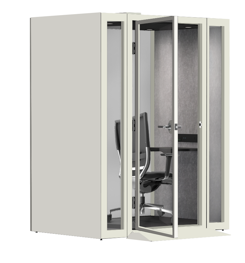 DECIBEL® XL 
Frame Color: White

Exterior Side Panel (L&R): White

Back Panel Finish (DECIBEL Deluxe: Clear Window

Interior Side Panel Finish: Charcoal Felt

Work-shelf Height: Desk Height 30"

Data Port: Data Port- None

FireShield™ Fire Suppression: None