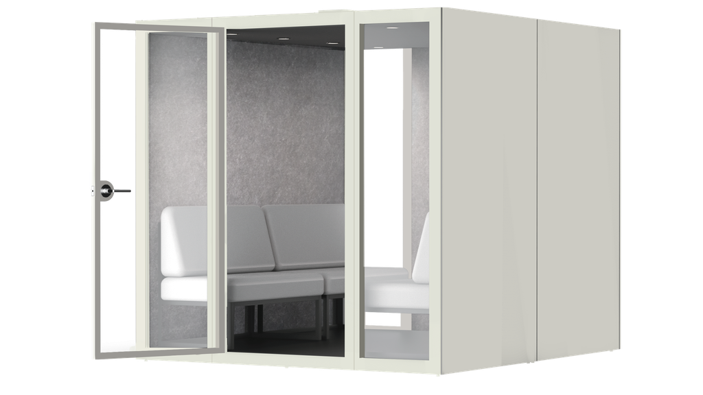 DECIBEL® Conference Pod 
Frame Color: White

Exterior Side Panel Finish (Conference): White

Center Back Panel (Interior): Charcoal Felt

Interior Side Panel Finish (Conference): Charcoal Felt

Data Port: Data Port- None

FireShield™ Fire Suppression (Conference): None